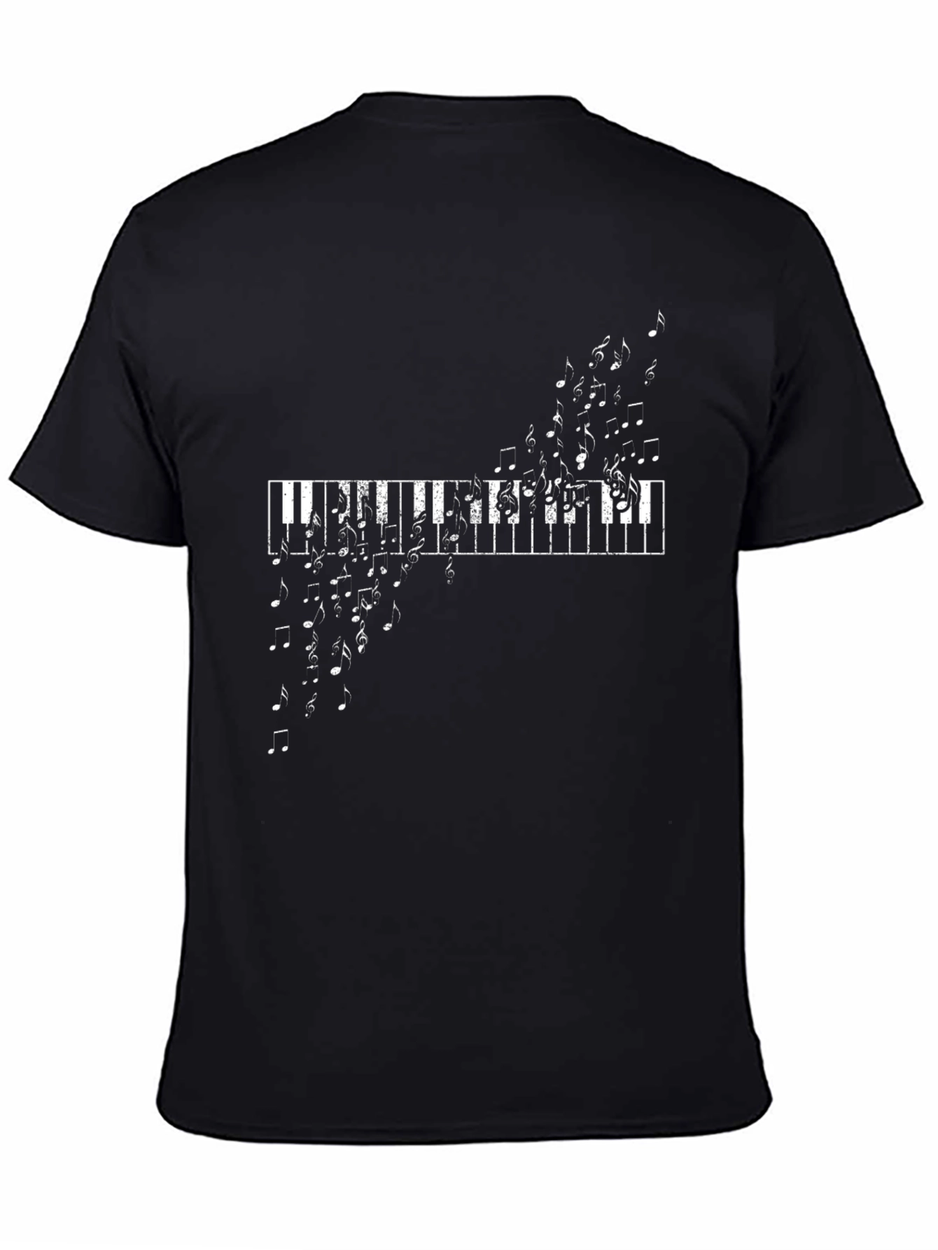 Musical Piano Notes Graphic Tee - Black Cotton