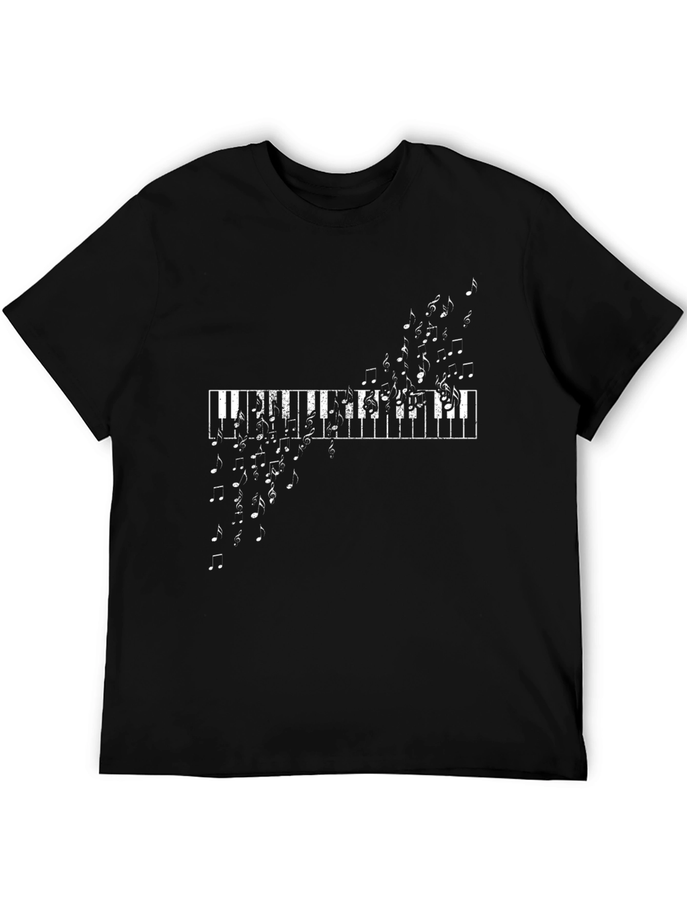 Musical Piano Notes Graphic Tee - Black Cotton
