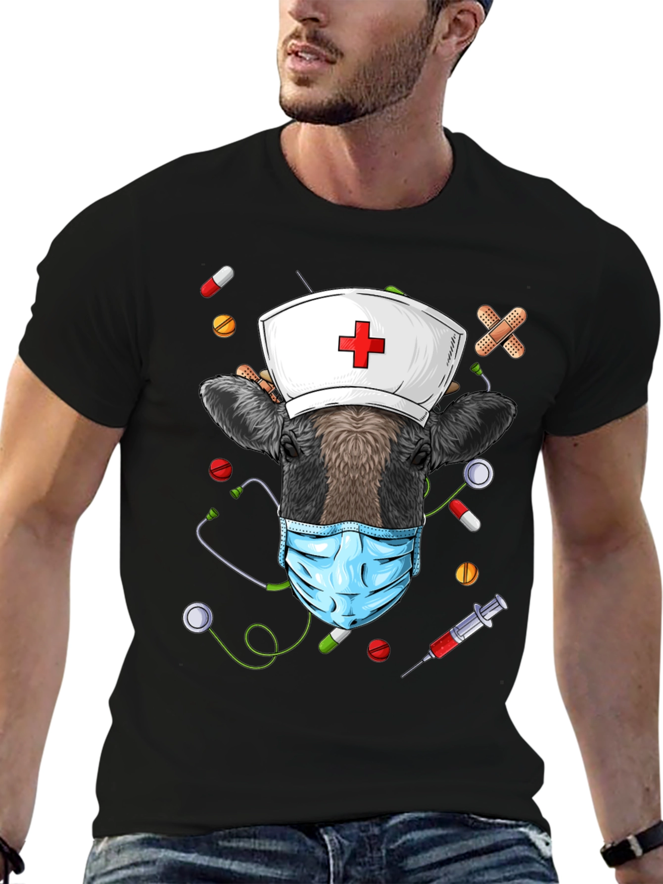 Nurse Cow Graphic Tee - Unisex Black T-Shirt