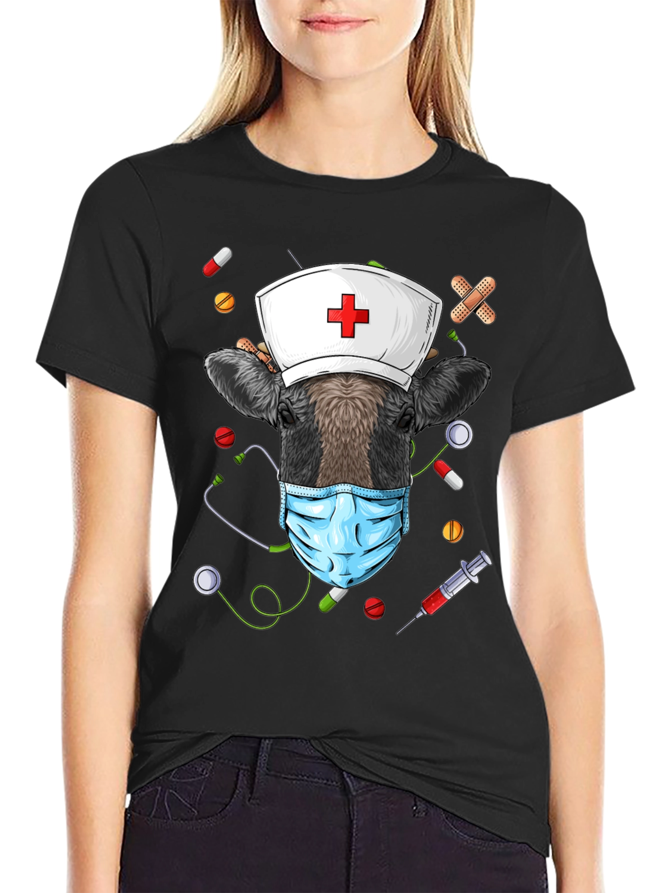 Nurse Cow Graphic Tee - Unisex Black T-Shirt