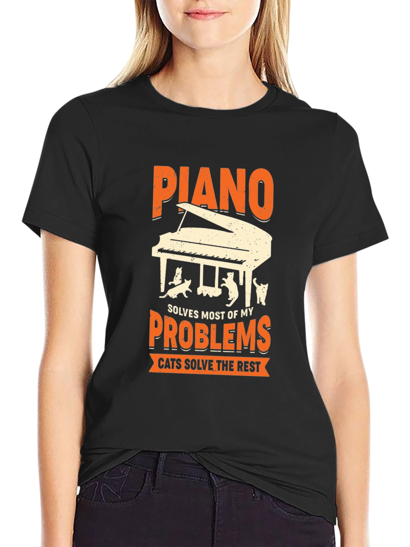 Piano & Cats Graphic Tee - Solve My Problems!