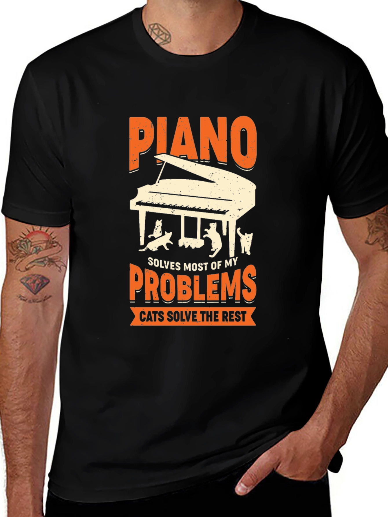 Piano & Cats Graphic Tee - Solve My Problems!
