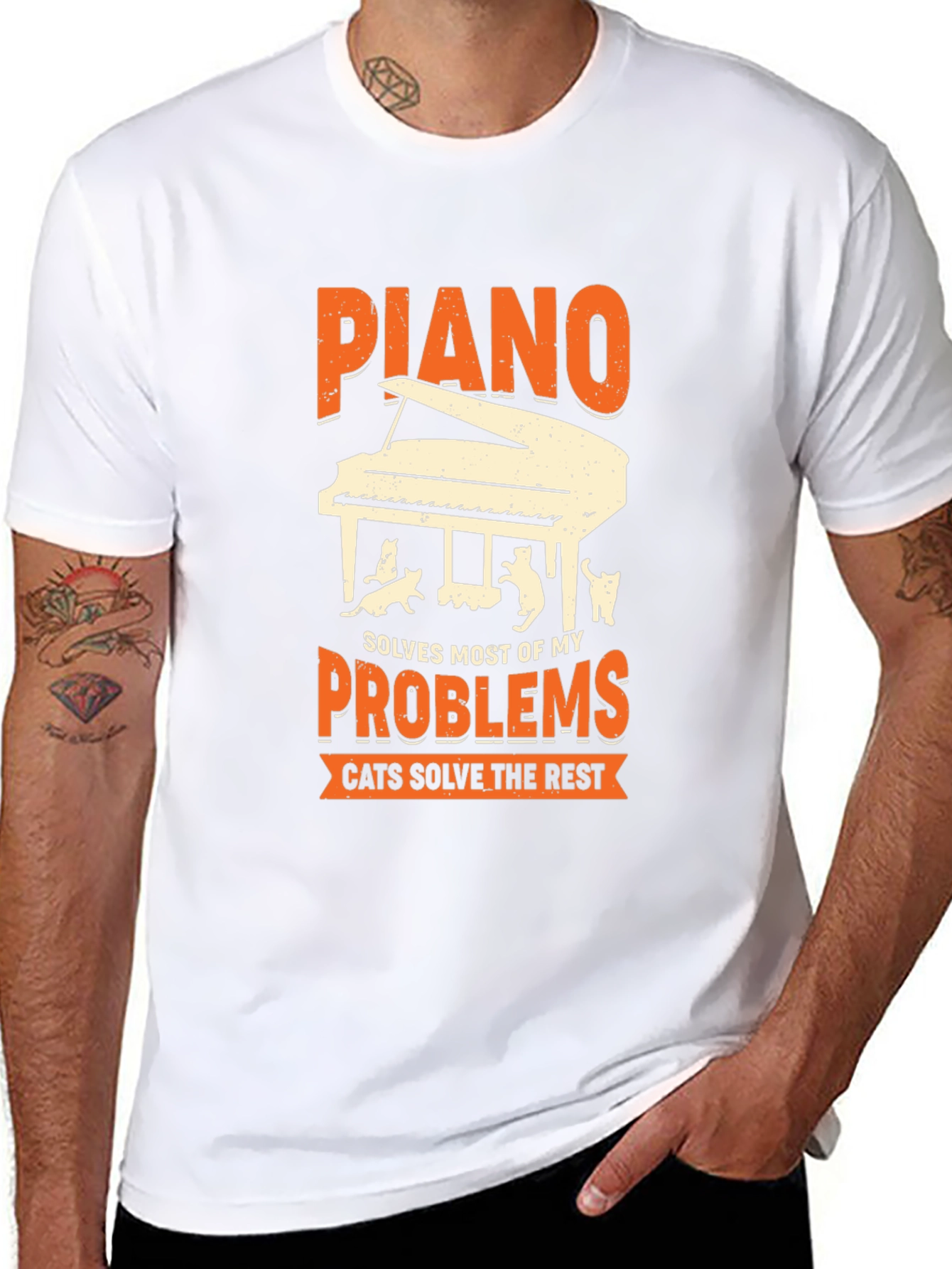 Piano & Cats Graphic Tee - Solve My Problems!