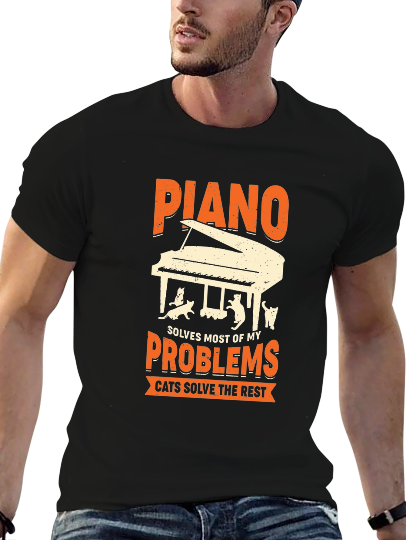 Piano & Cats Graphic Tee - Solve My Problems!