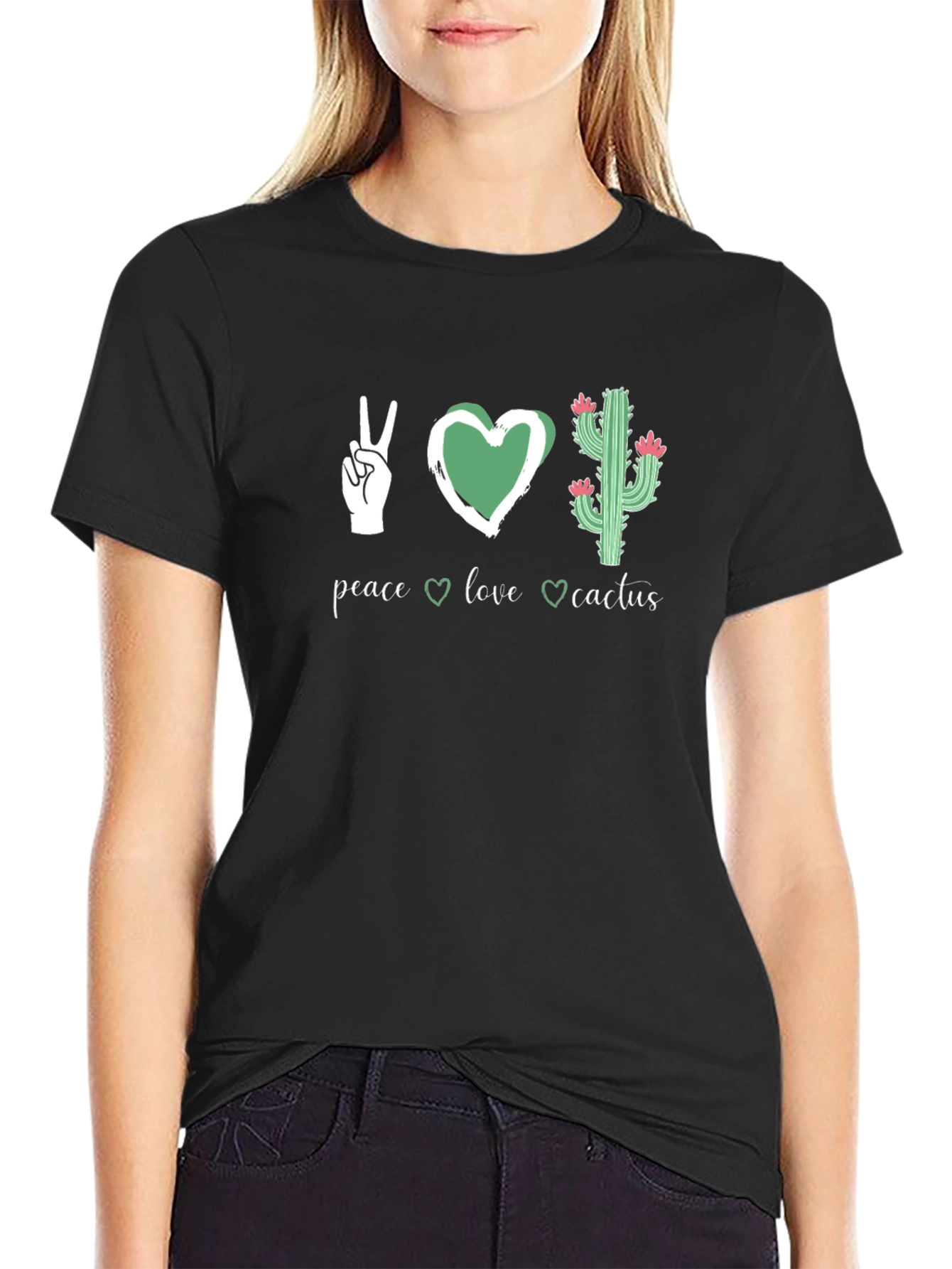 Peace Love Cactus Graphic Tee - Black