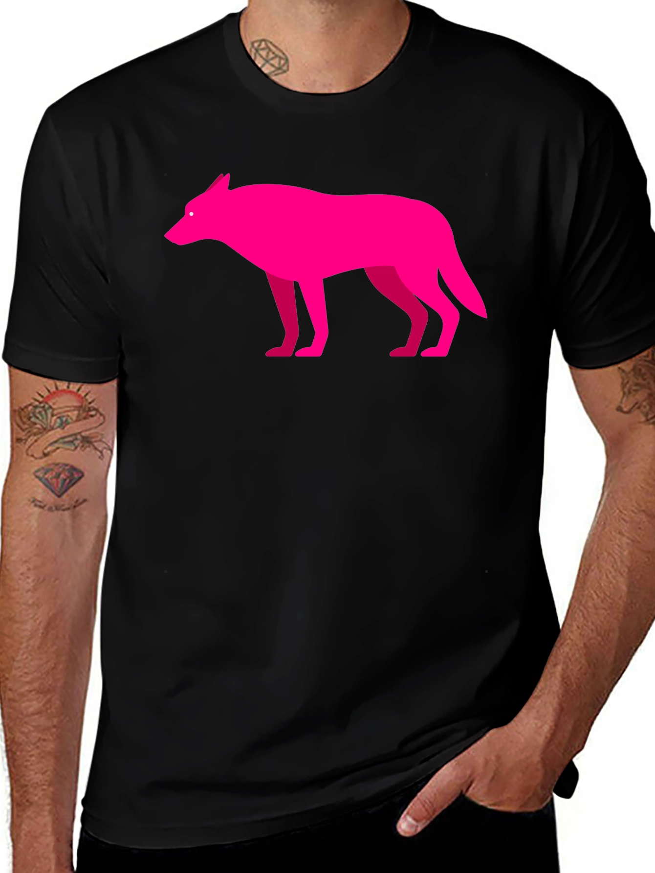 Pink Wolf Graphic Black T-Shirt