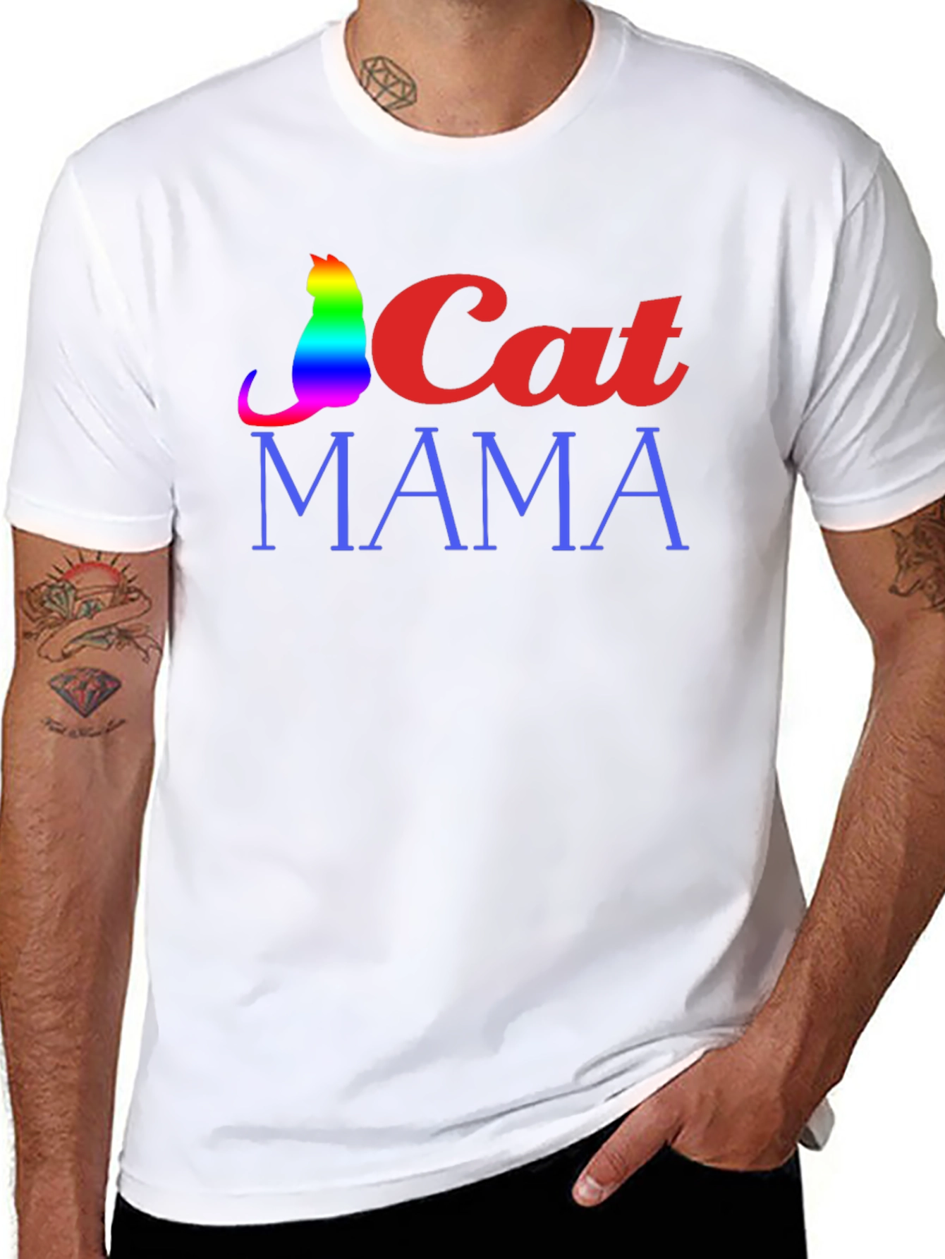 Cat Mama Graphic Tee - Rainbow Cat Design