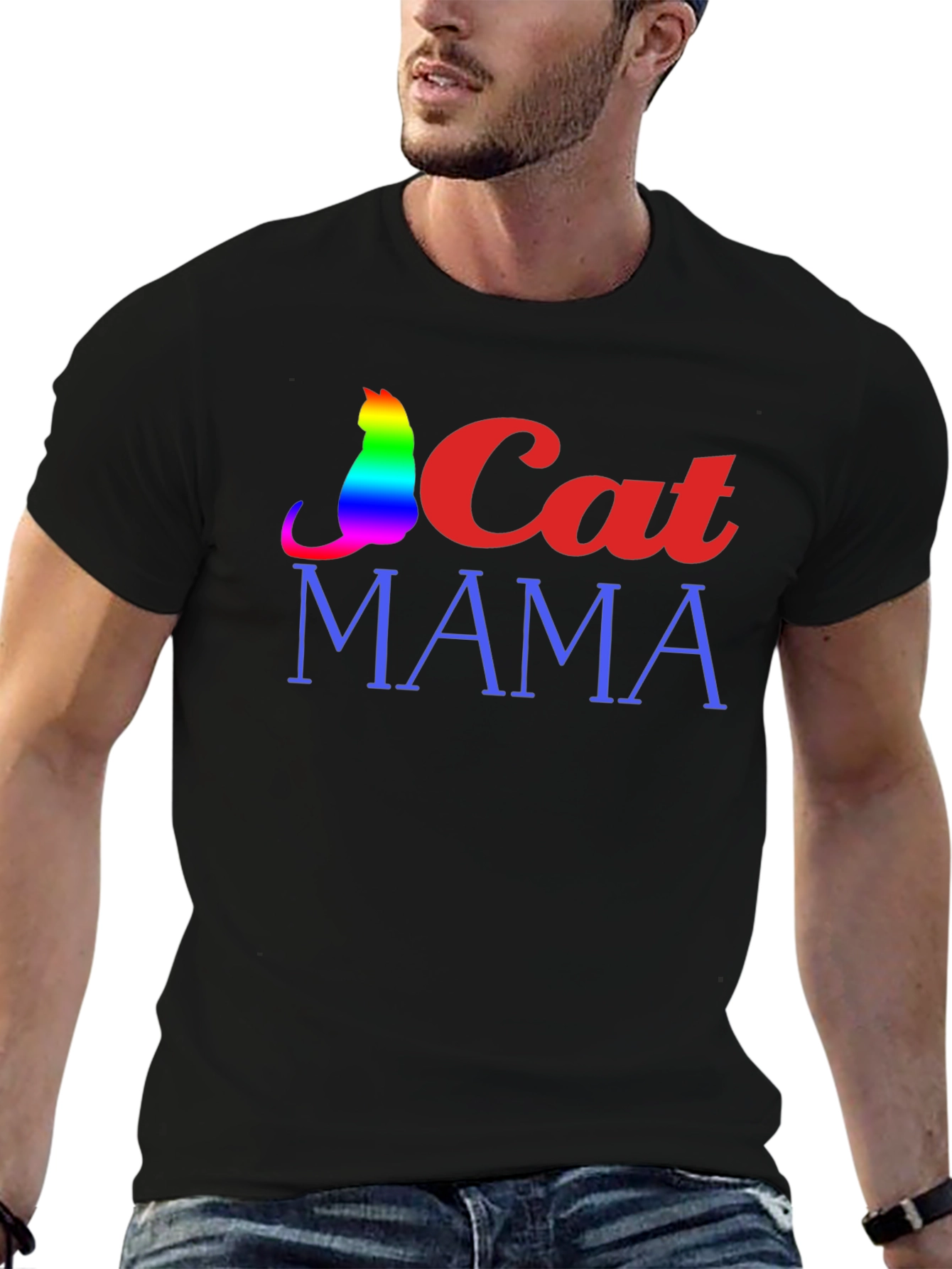 Cat Mama Graphic Tee - Rainbow Cat Design