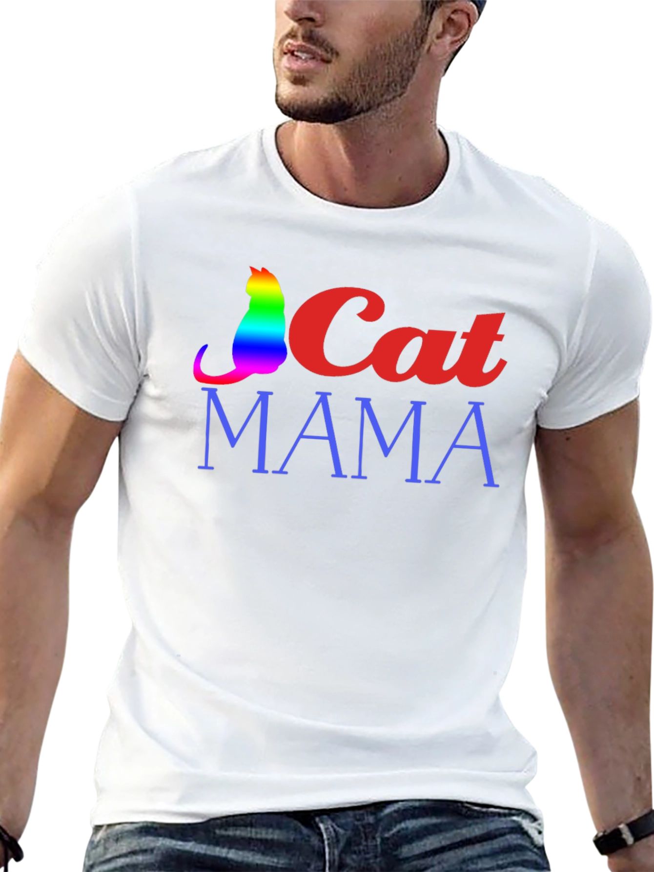 Cat Mama Graphic Tee - Rainbow Cat Design