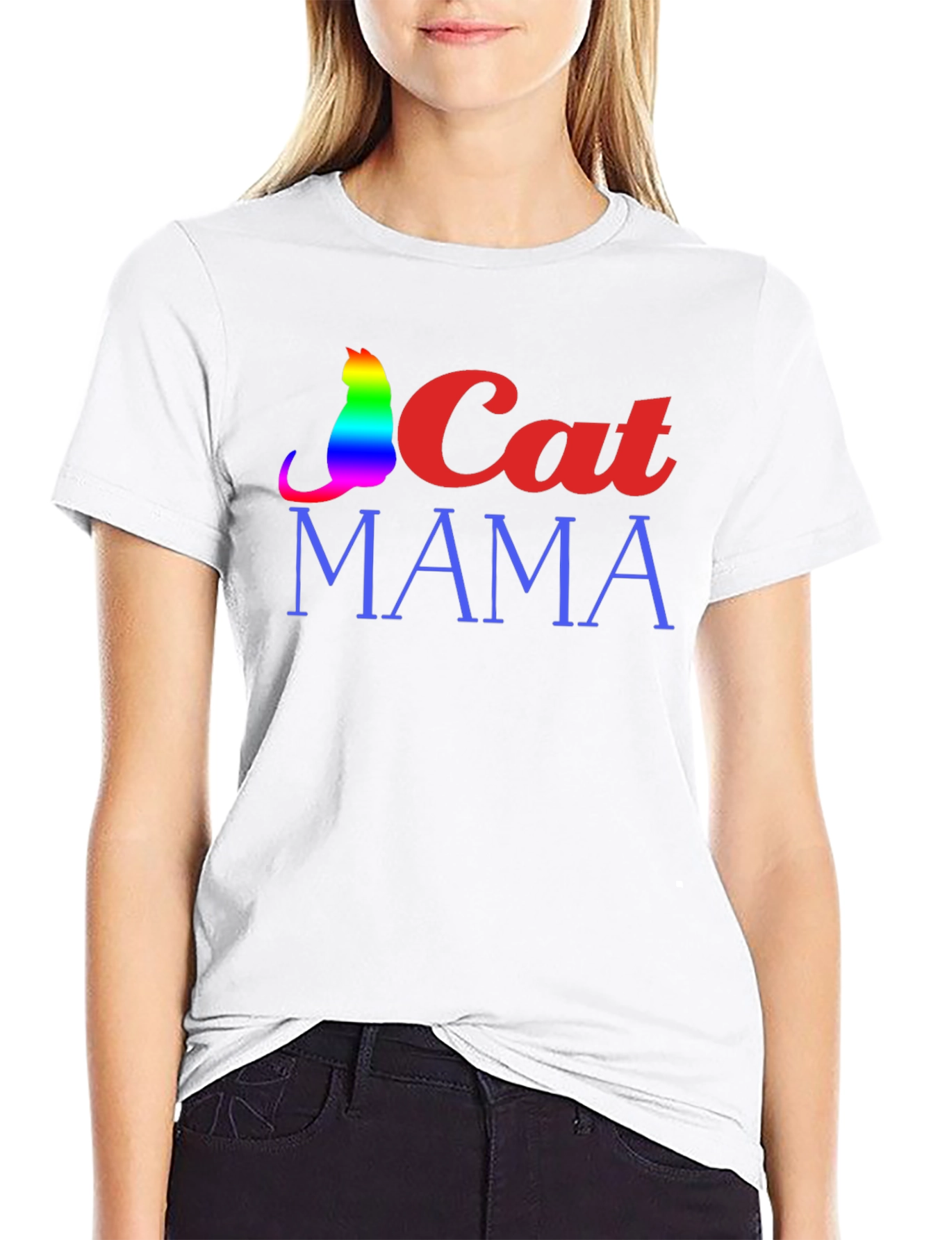 Cat Mama Graphic Tee - Rainbow Cat Design