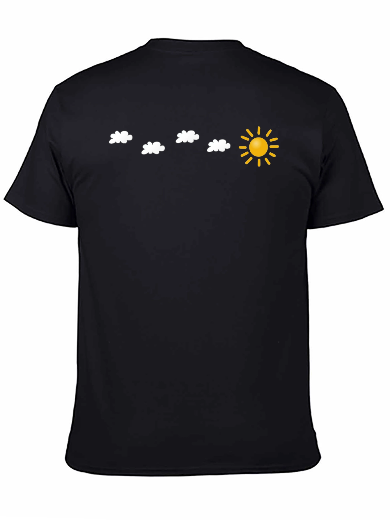 Black T-Shirt with Sun and Cloud Design
