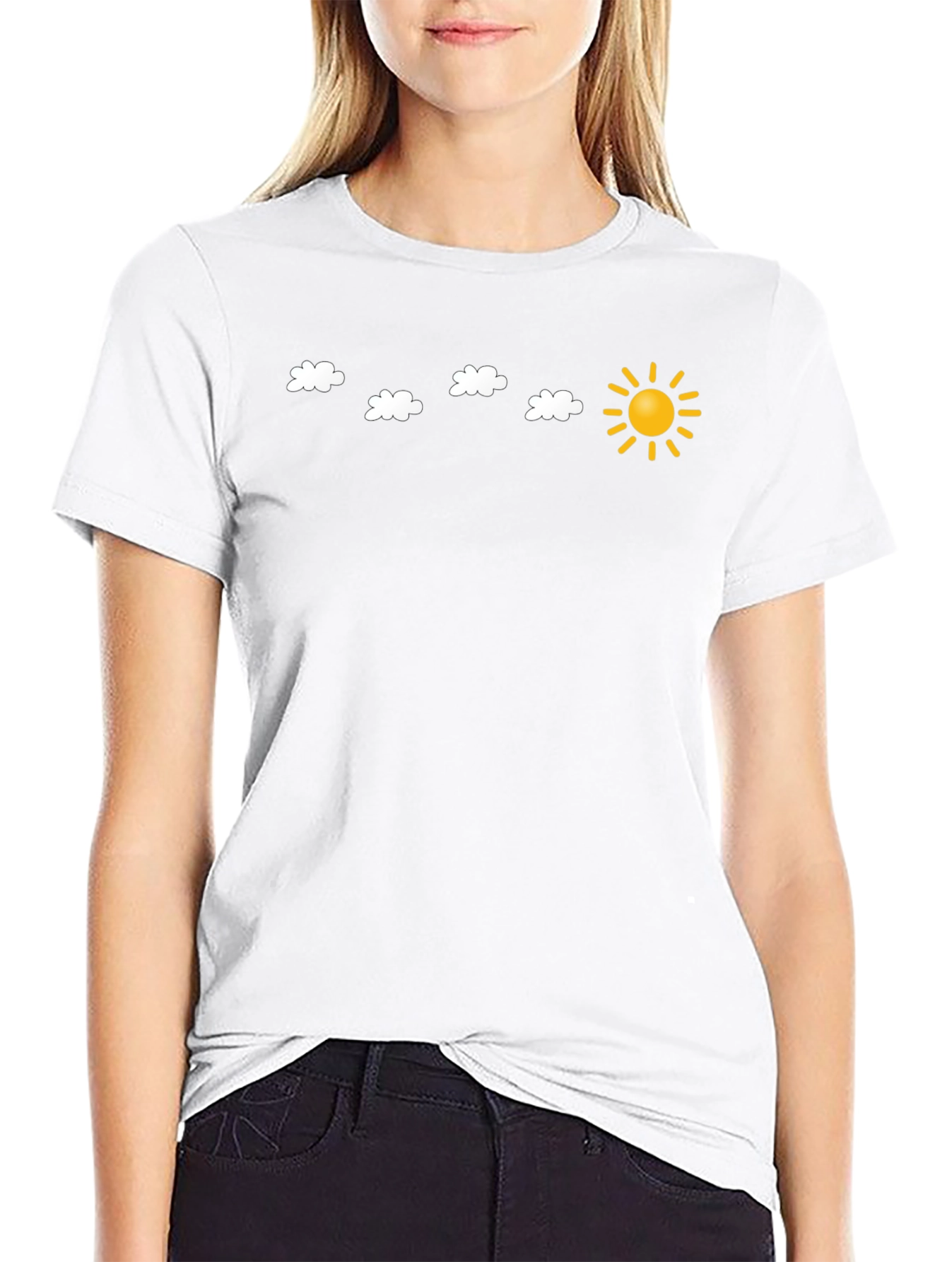 Black T-Shirt with Sun and Cloud Design