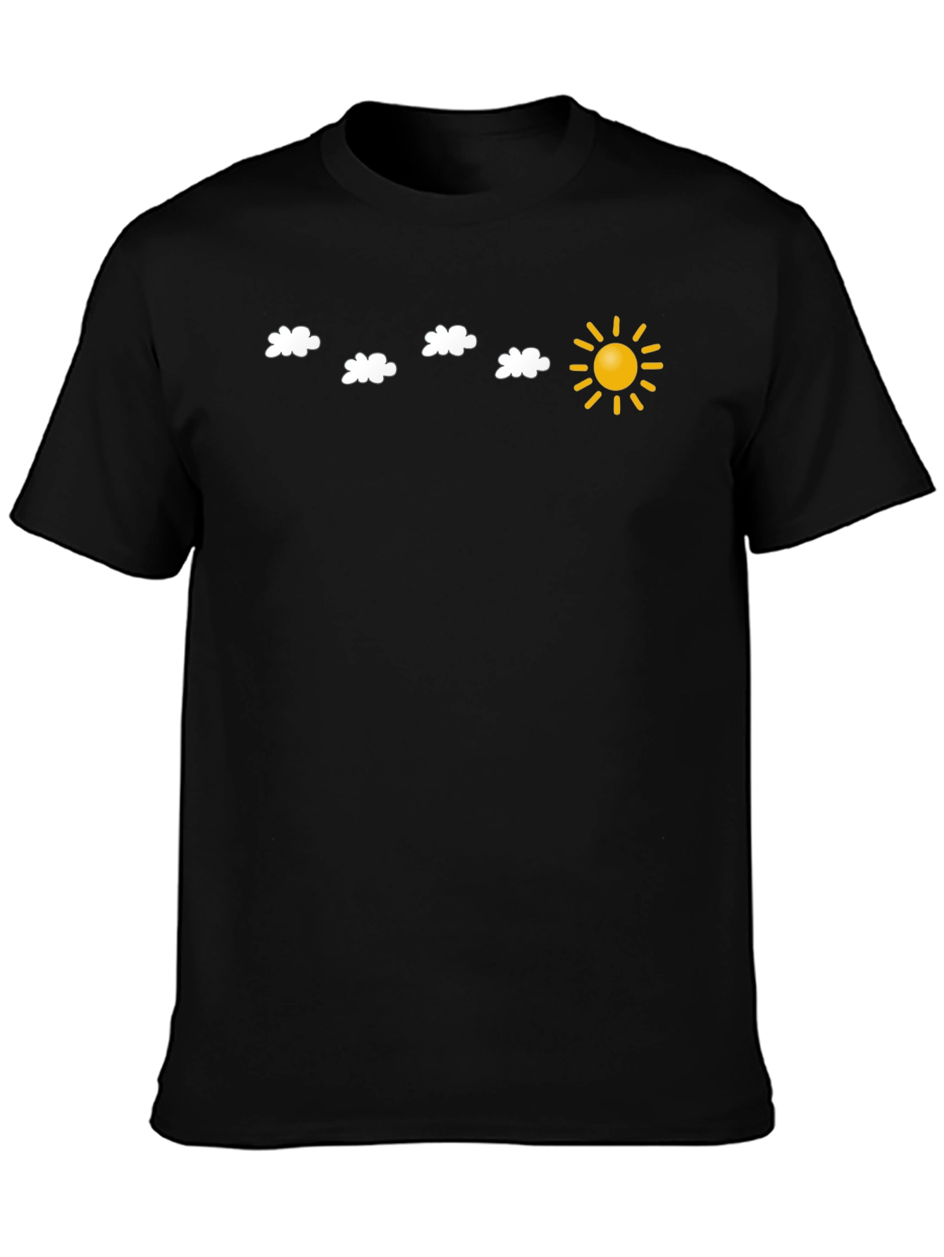 Black T-Shirt with Sun and Cloud Design