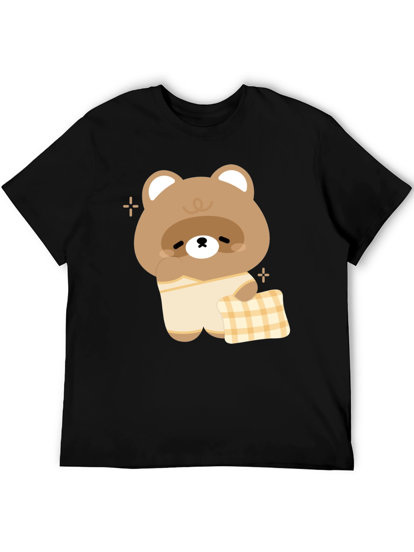 Cute Kawaii Bear in Pajamas Black T-Shirt