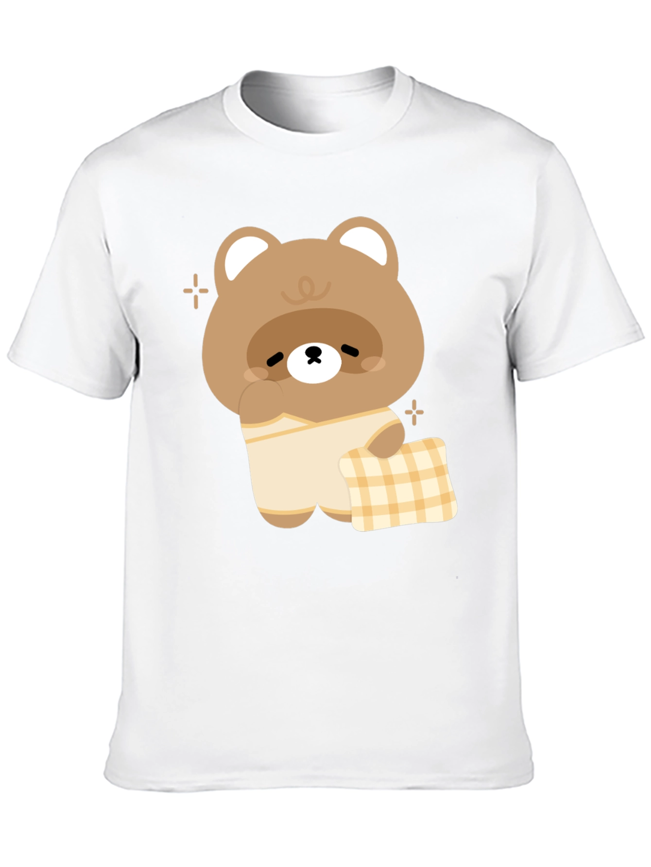 Cute Kawaii Bear in Pajamas Black T-Shirt