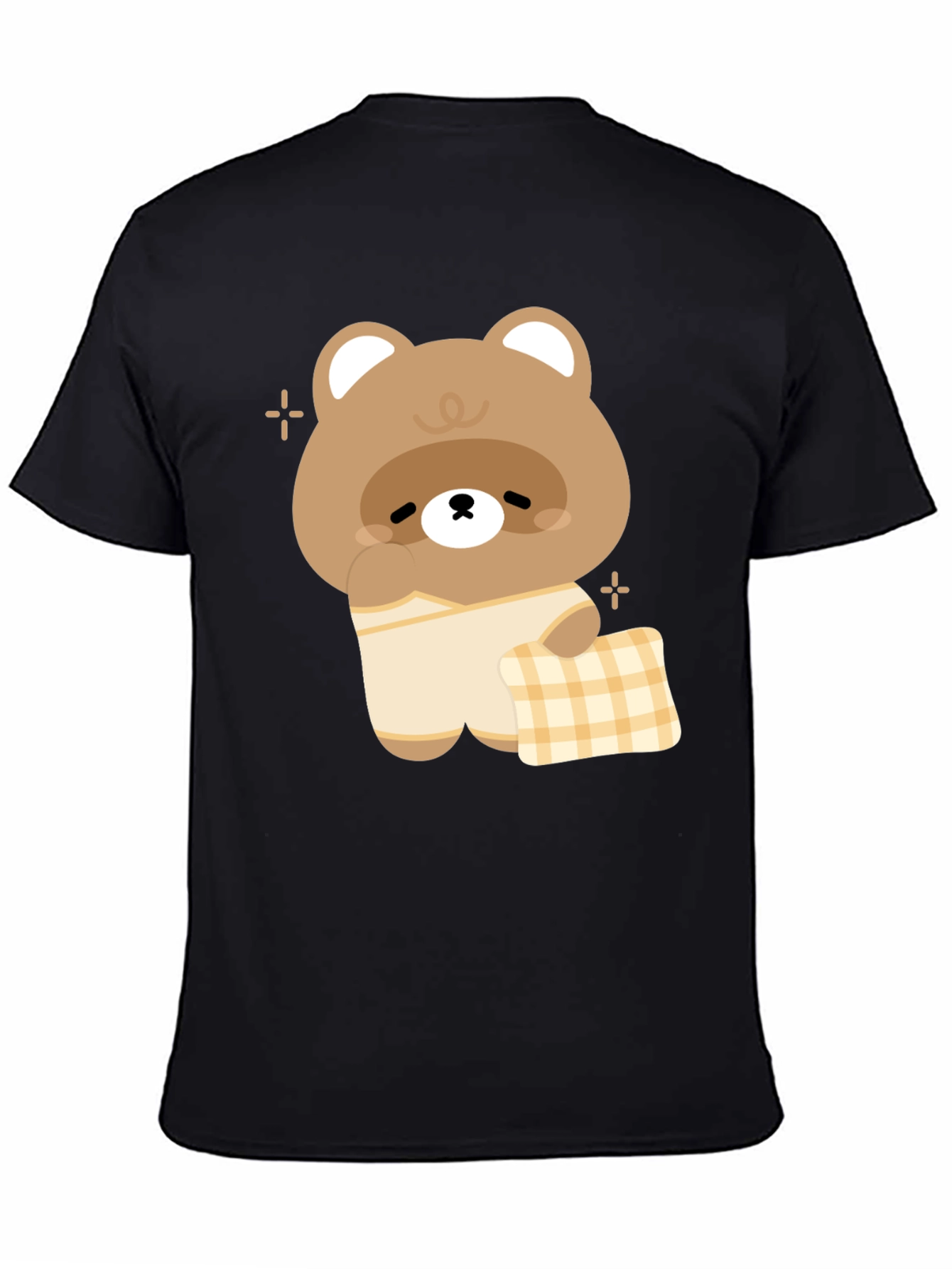 Cute Kawaii Bear in Pajamas Black T-Shirt