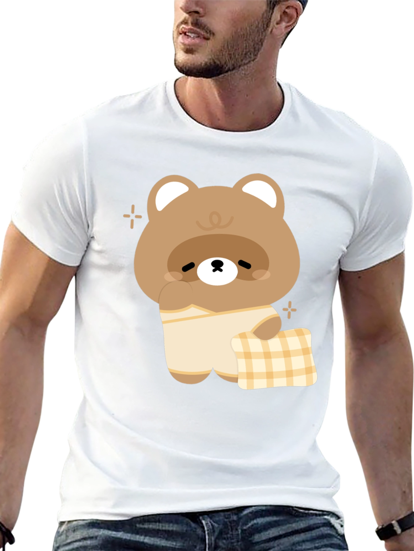 Cute Kawaii Bear in Pajamas Black T-Shirt