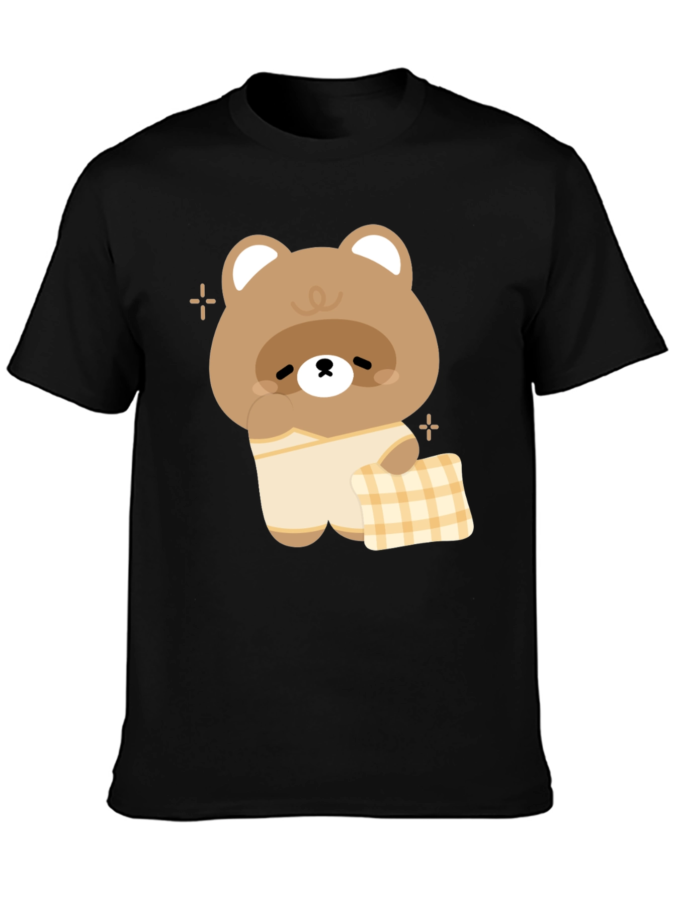 Cute Kawaii Bear in Pajamas Black T-Shirt