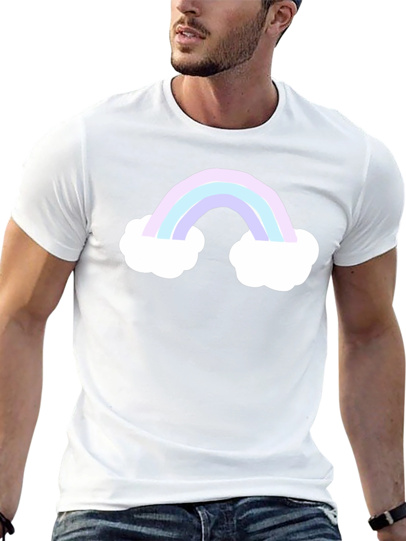 Rainbow Cloud Graphic Tee - Black Cotton Comfort
