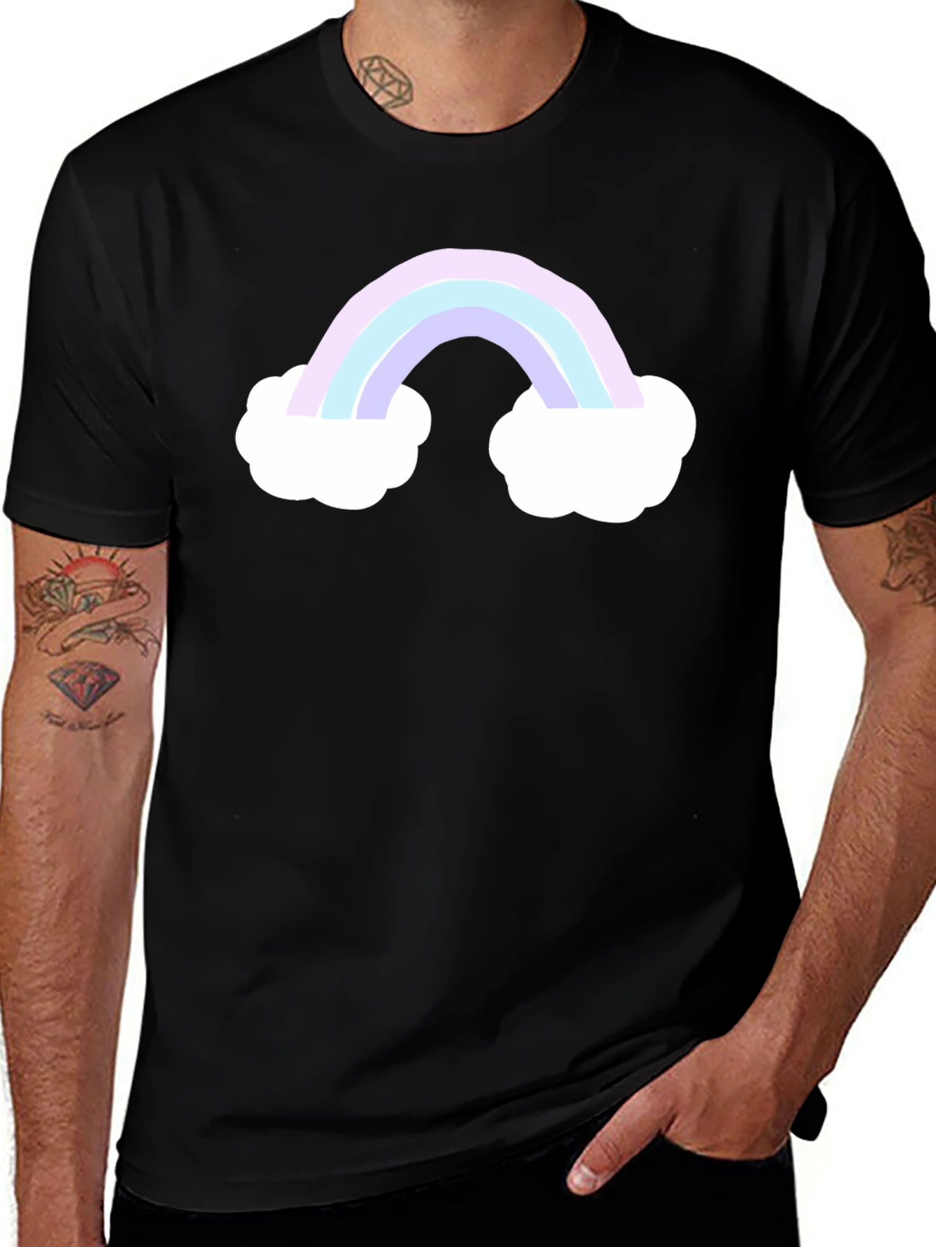 Rainbow Cloud Graphic Tee - Black Cotton Comfort