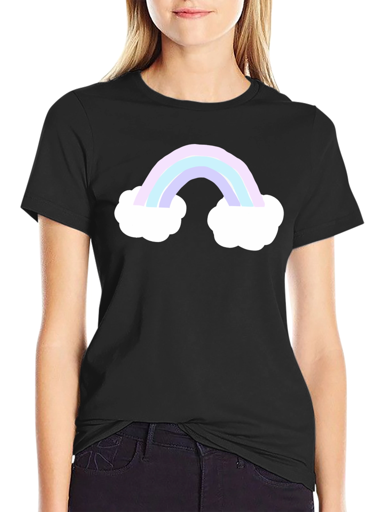 Rainbow Cloud Graphic Tee - Black Cotton Comfort
