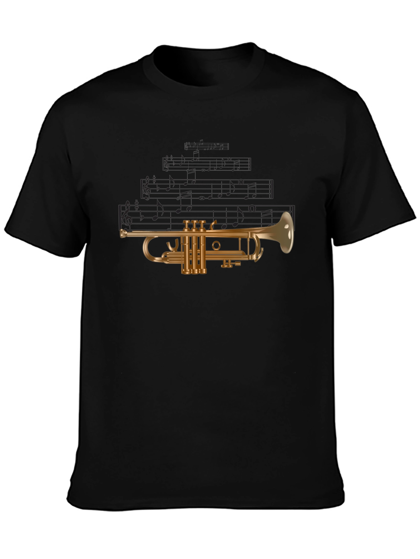 Musical Trumpet Graphic Tee - Black Cotton T-Shirt