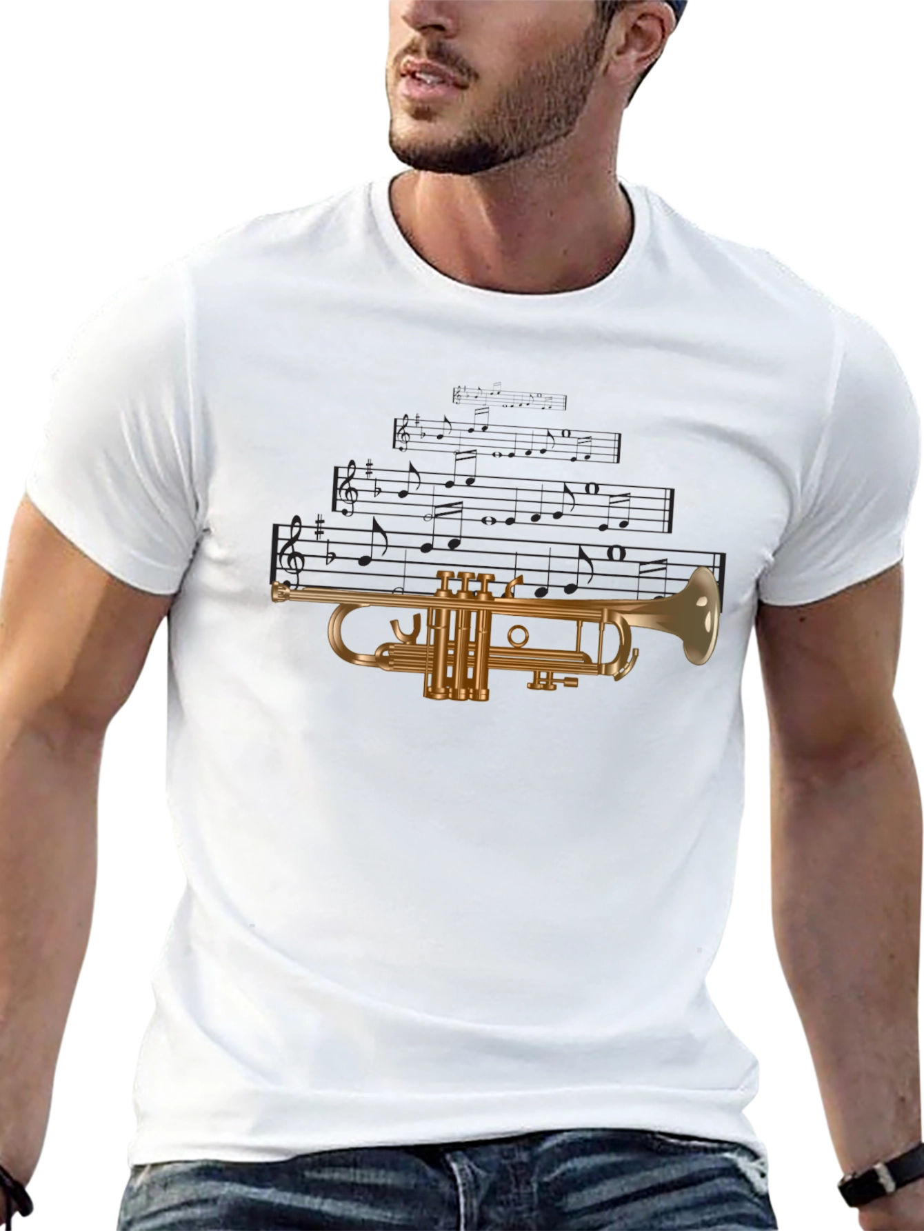Musical Trumpet Graphic Tee - Black Cotton T-Shirt