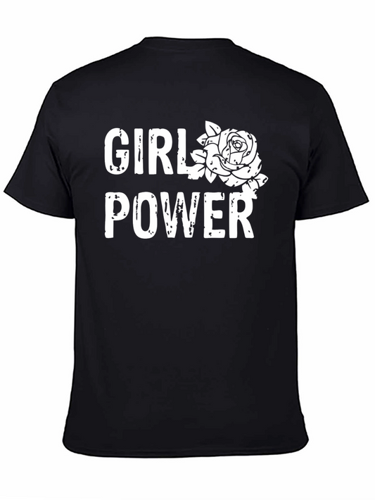 Girl Power Rose Graphic T-Shirt - Black Cotton Tee
