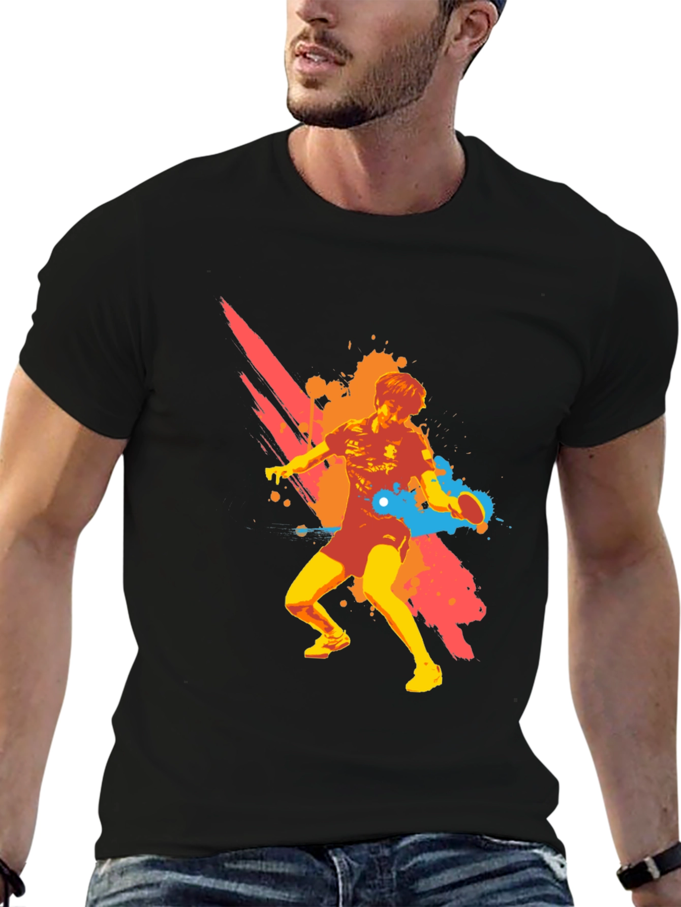 Graphic Ping Pong Player Black T-Shirt