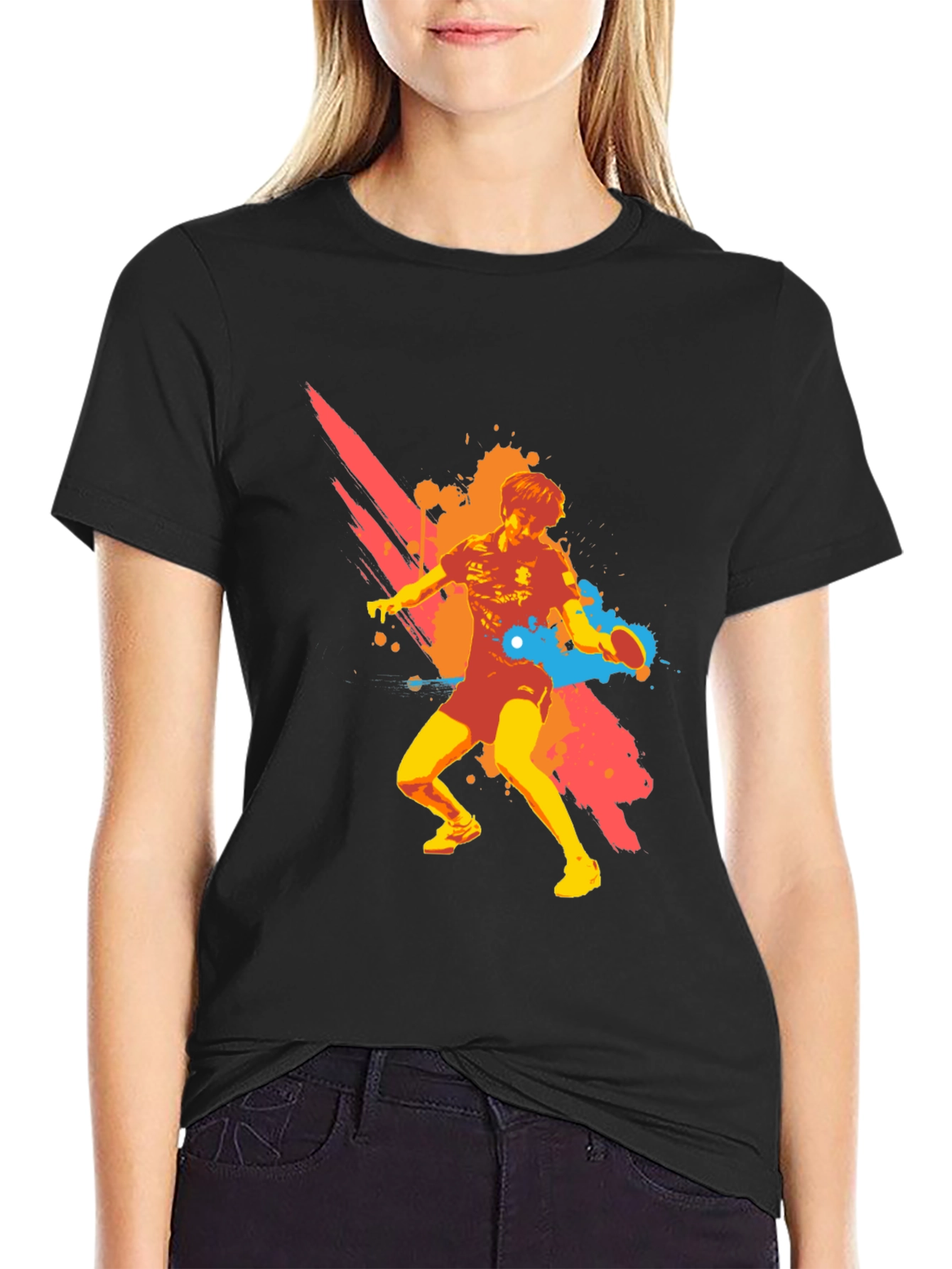Graphic Ping Pong Player Black T-Shirt