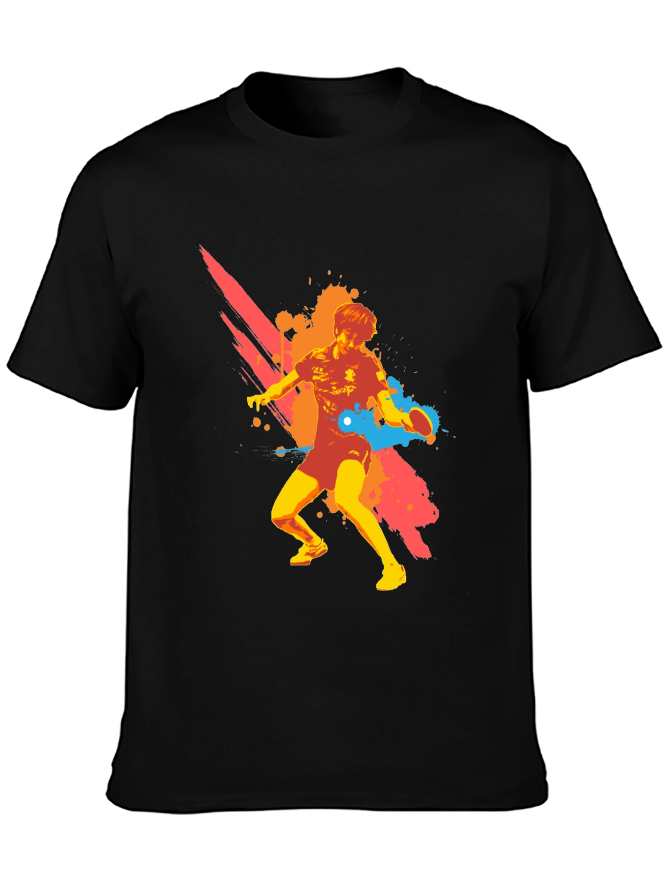 Graphic Ping Pong Player Black T-Shirt