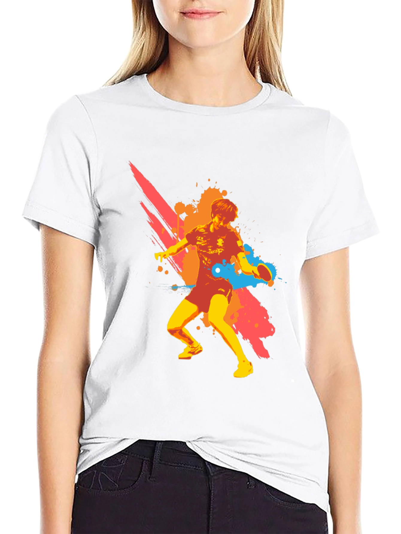 Graphic Ping Pong Player Black T-Shirt