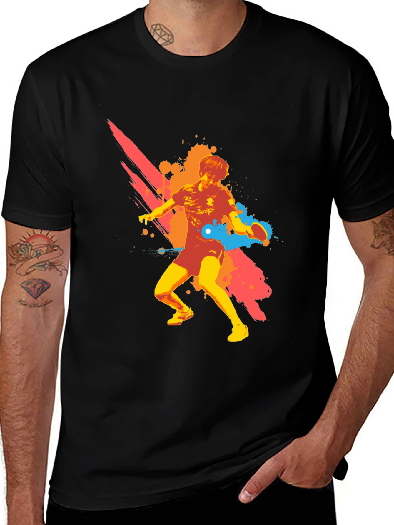 Graphic Ping Pong Player Black T-Shirt