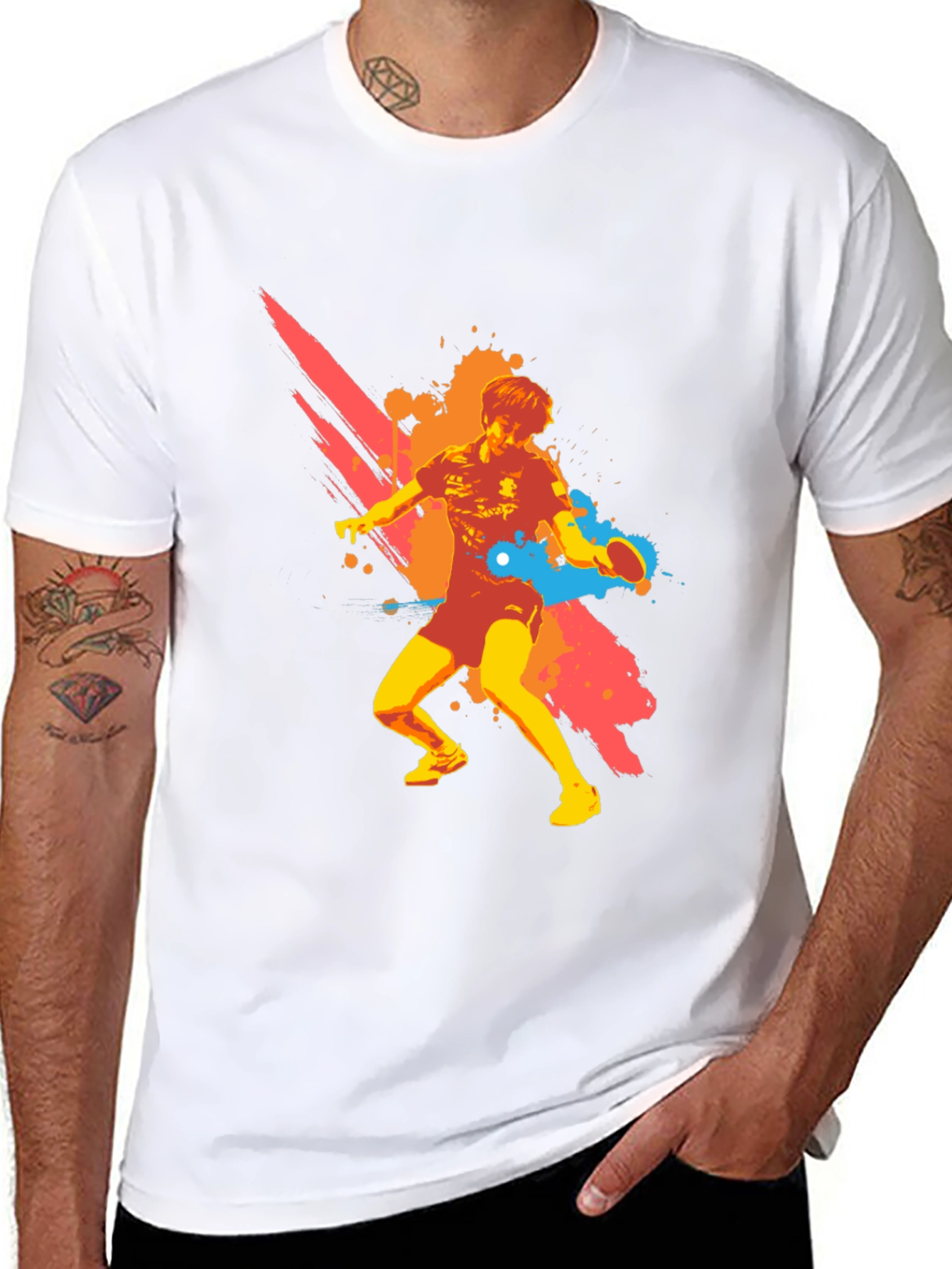 Graphic Ping Pong Player Black T-Shirt