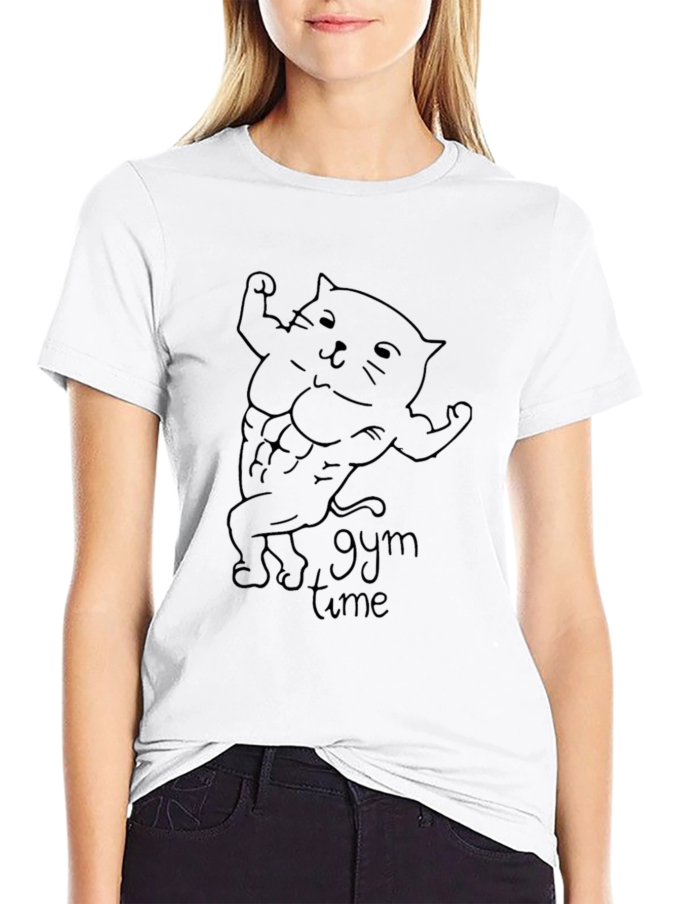 Gym Time Cat Graphic Tee - Black