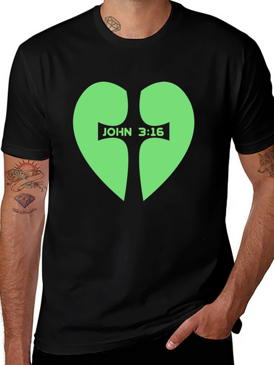 John 3:16 Heart Cross T-Shirt - Black