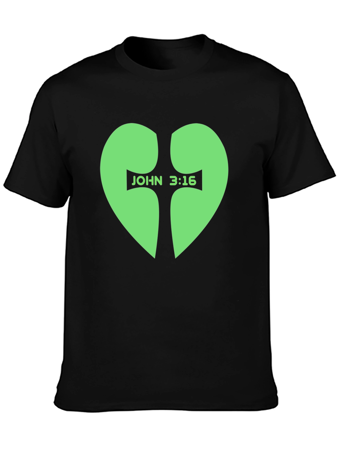 John 3:16 Heart Cross T-Shirt - Black