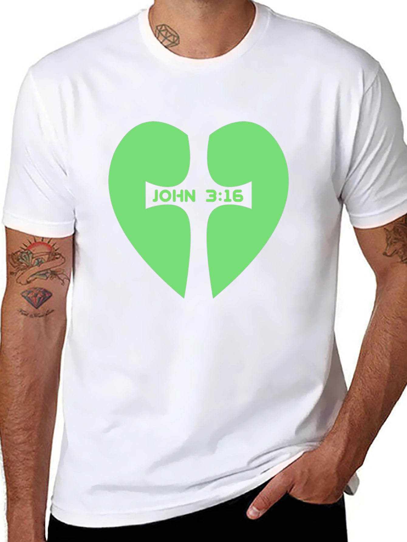 John 3:16 Heart Cross T-Shirt - Black