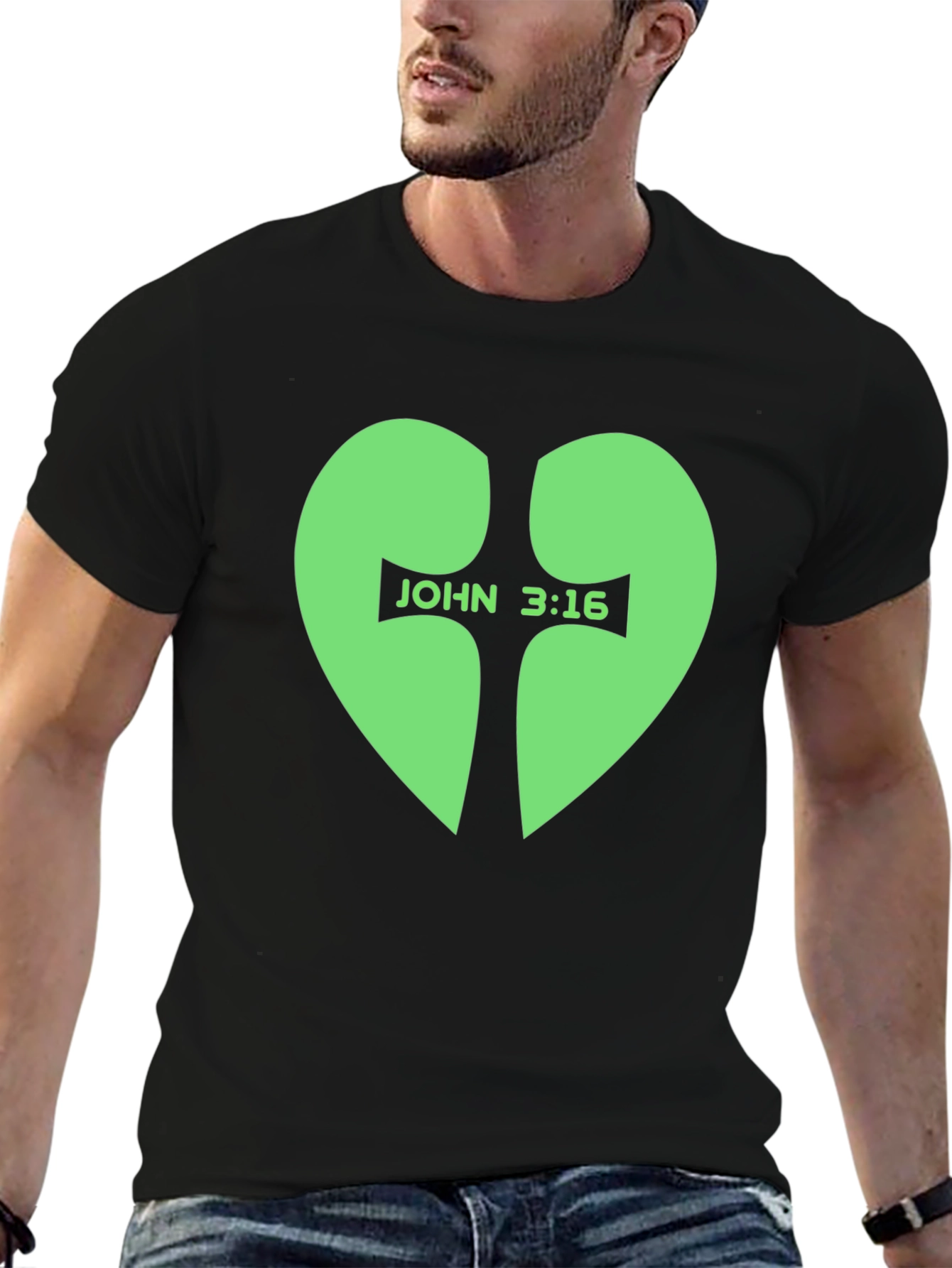 John 3:16 Heart Cross T-Shirt - Black