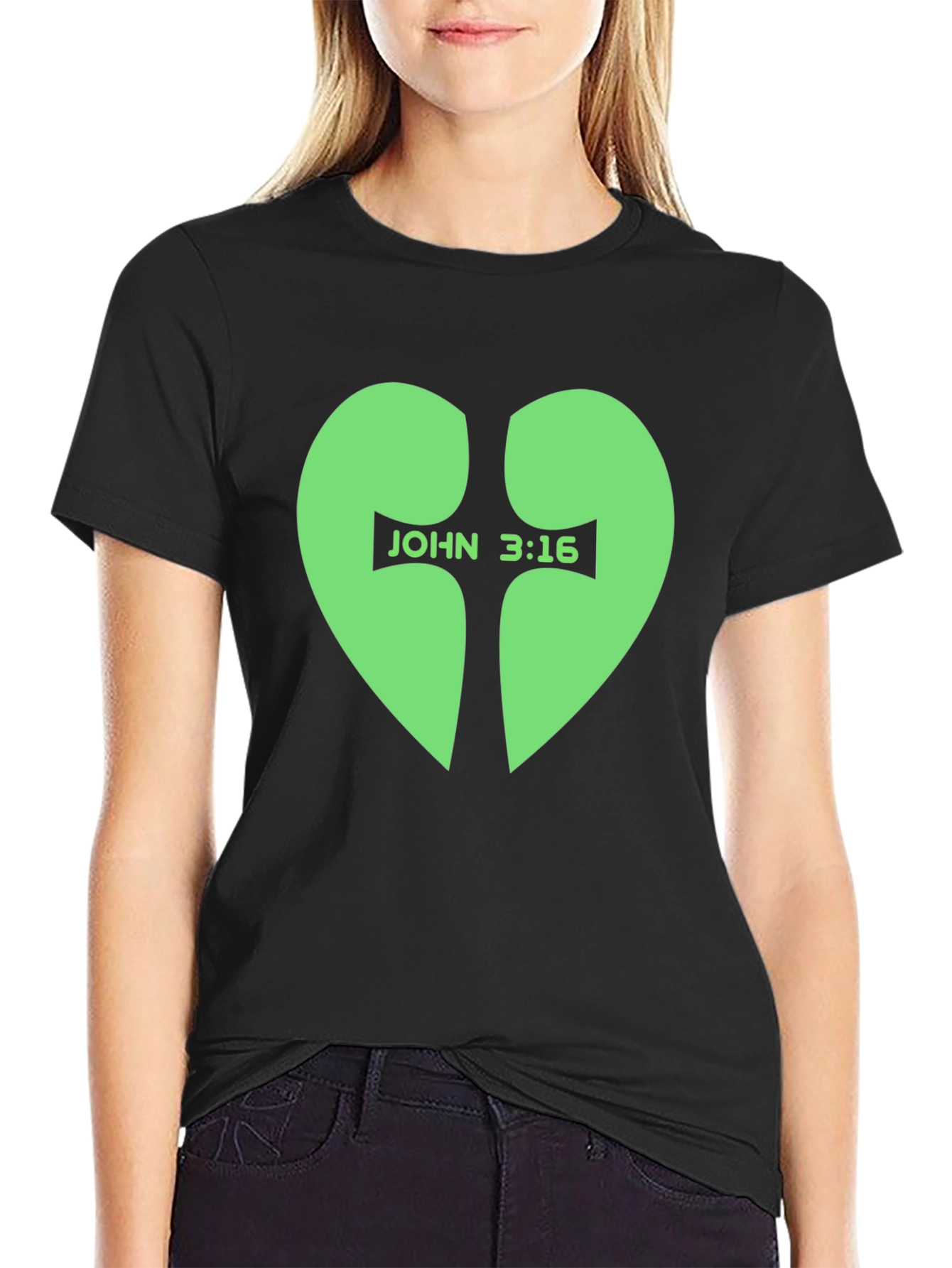 John 3:16 Heart Cross T-Shirt - Black