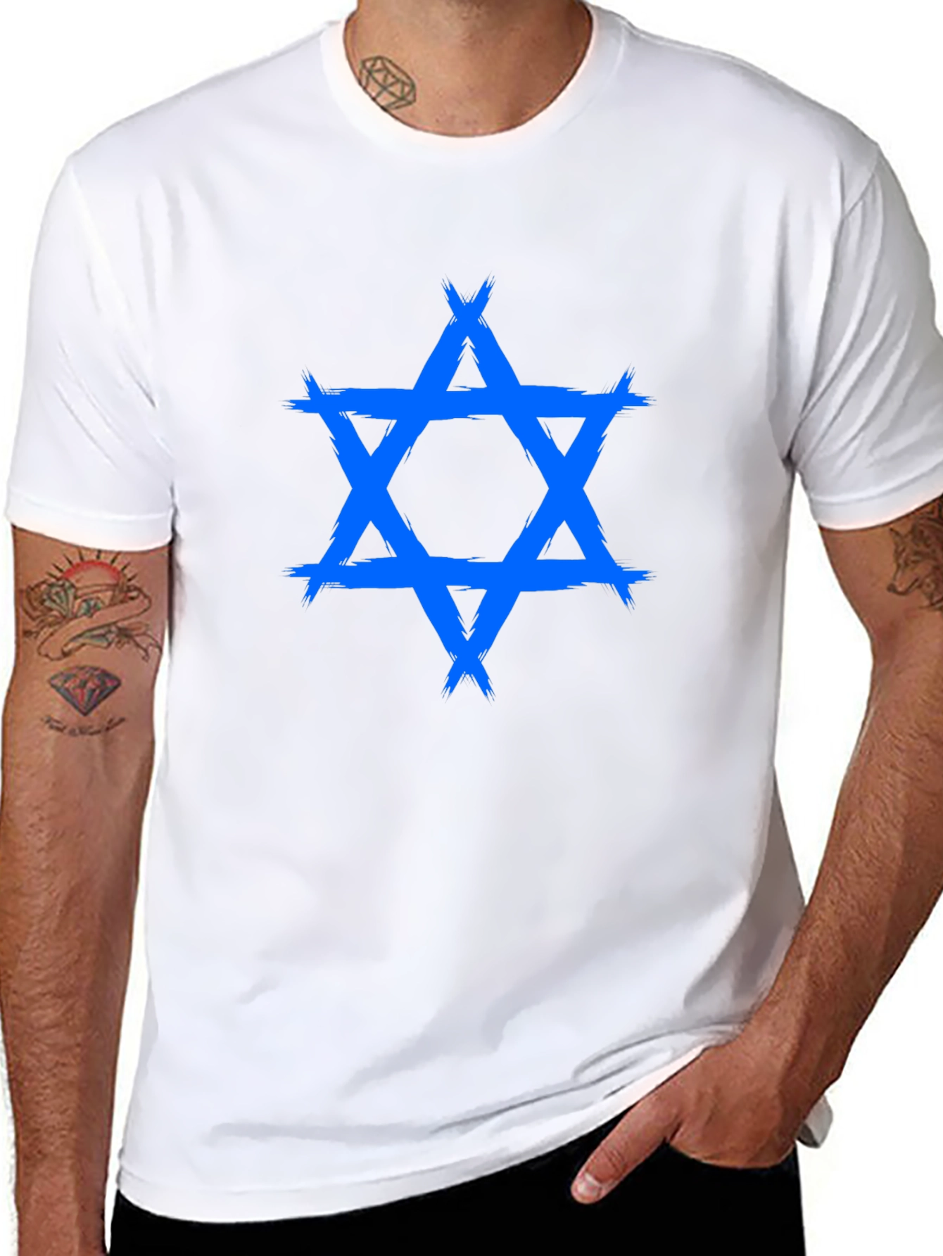 Blue Star of David Graphic T-Shirt - Casual Wear