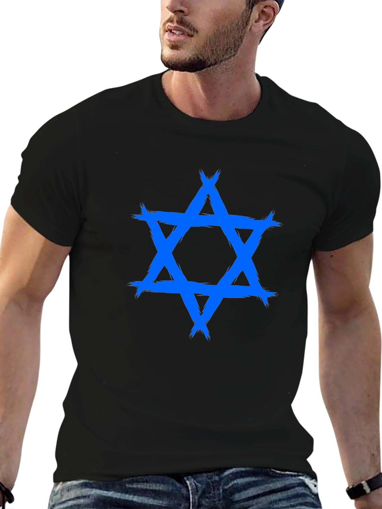 Blue Star of David Graphic T-Shirt - Casual Wear