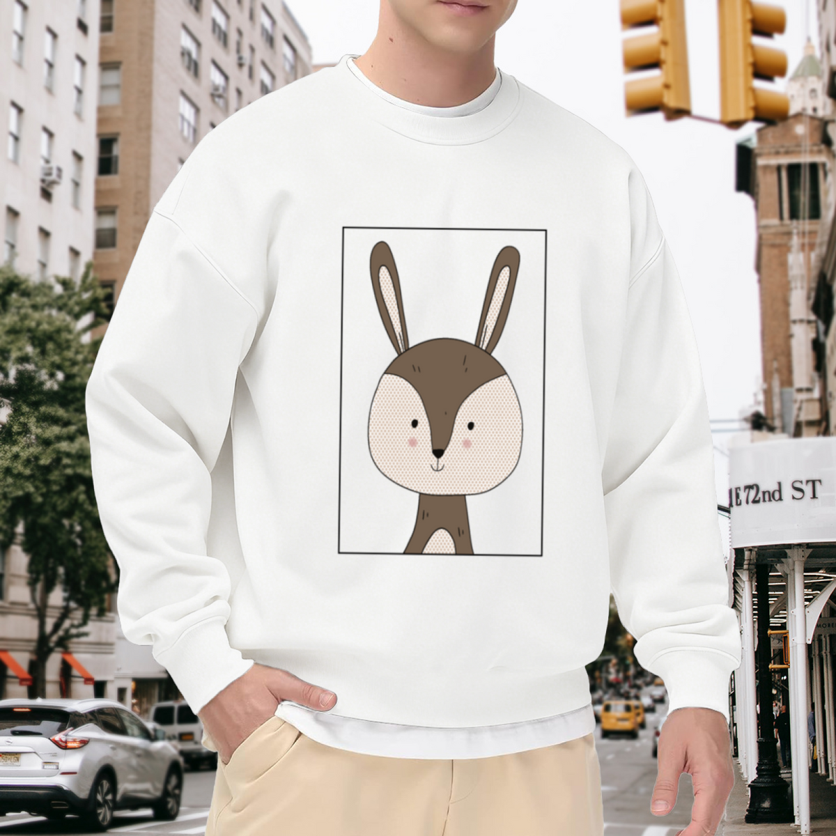 Cartoon Rabbit Graphic - Crewneck Sweatshirt | Rabbit Lover, Rabbit Gift, Animal Design Gift