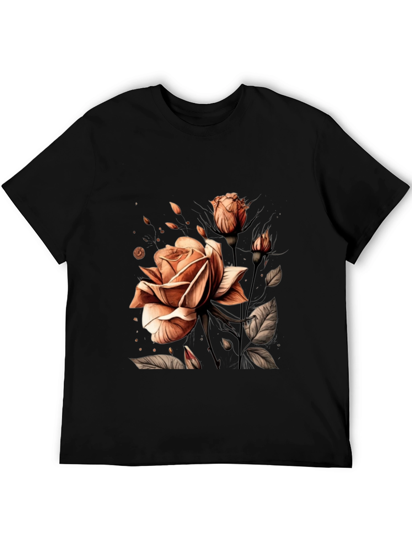 Elegant Rose Graphic Black T-Shirt