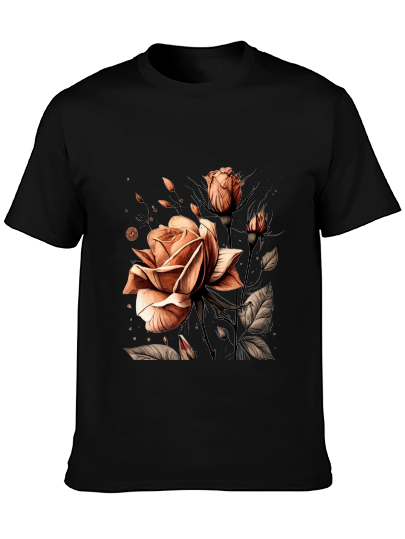 Elegant Rose Graphic Black T-Shirt
