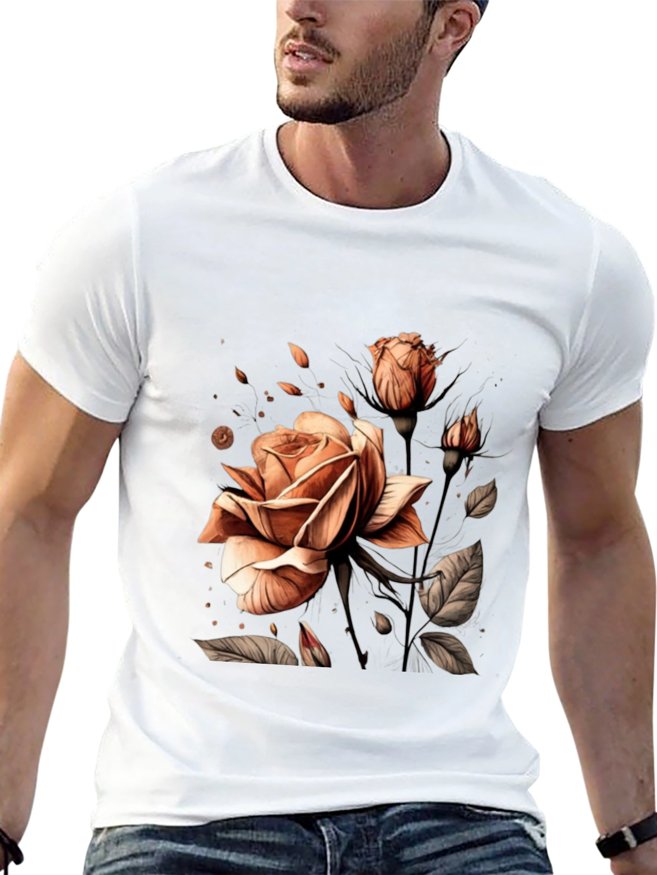 Elegant Rose Graphic Black T-Shirt