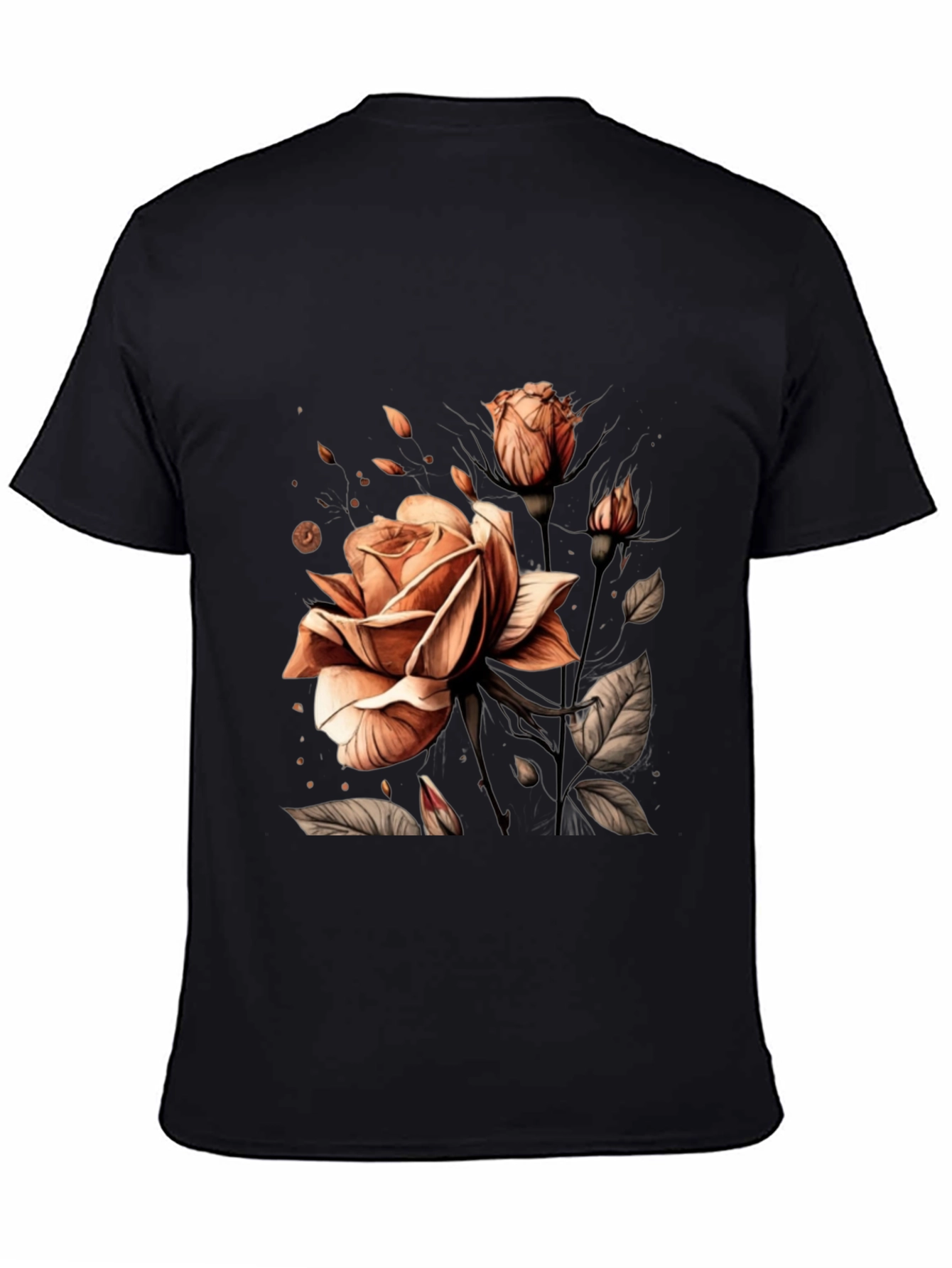 Elegant Rose Graphic Black T-Shirt