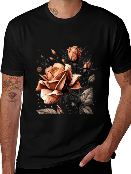 Elegant Rose Graphic Black T-Shirt