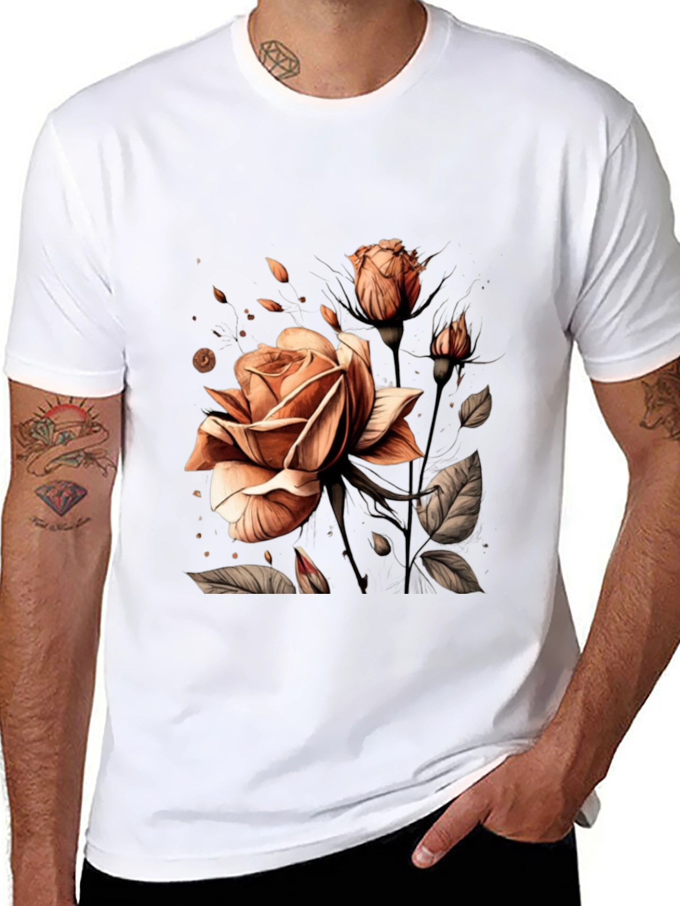 Elegant Rose Graphic Black T-Shirt
