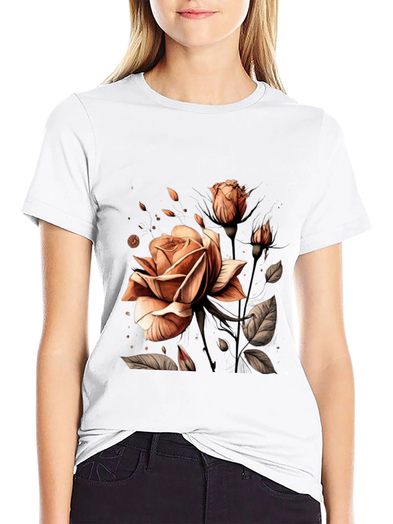 Elegant Rose Graphic Black T-Shirt